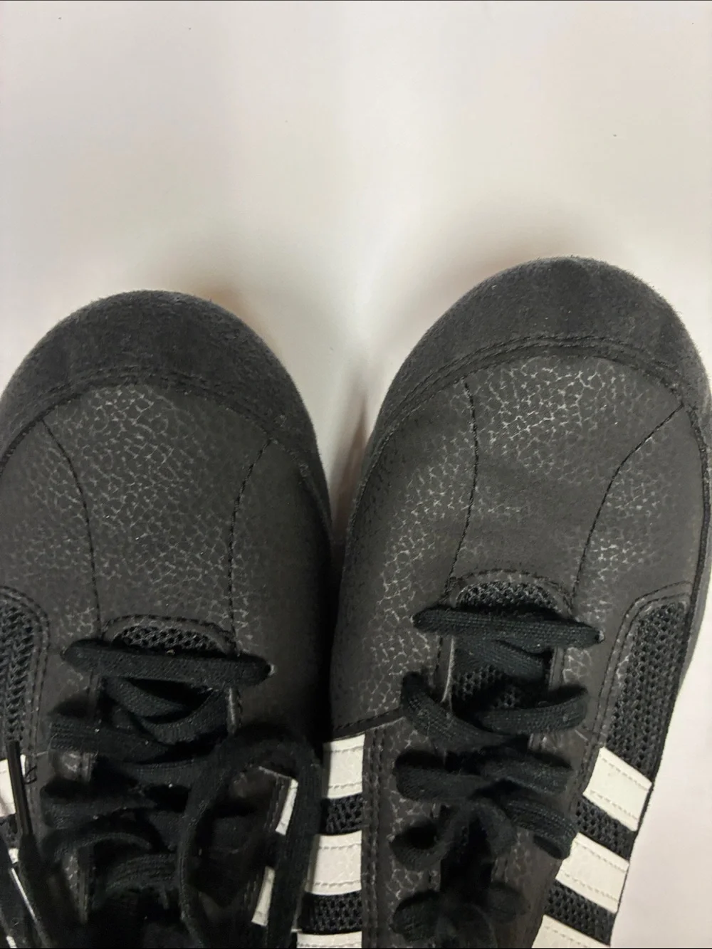 adidas Black High-Top wrestling Athletic Shoes with White Stripes